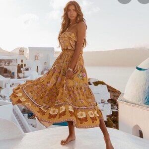 Spell & The Gypsy Free People Yellow Floral Print Wild Bloom Strappy Maxi Dress